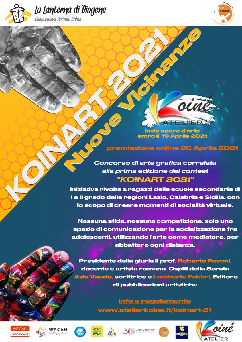 Concorso di arte grafica correlata alla prima edizione del contest "KOINART 2021". Iniziativa rivolta ai ragazzi delle scuole secondarie di I e II grado. Invio opere d'arte entro il 19 aprile 2021