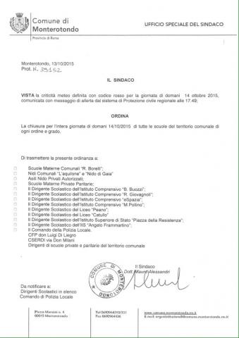 Ordinanza del sindaco
